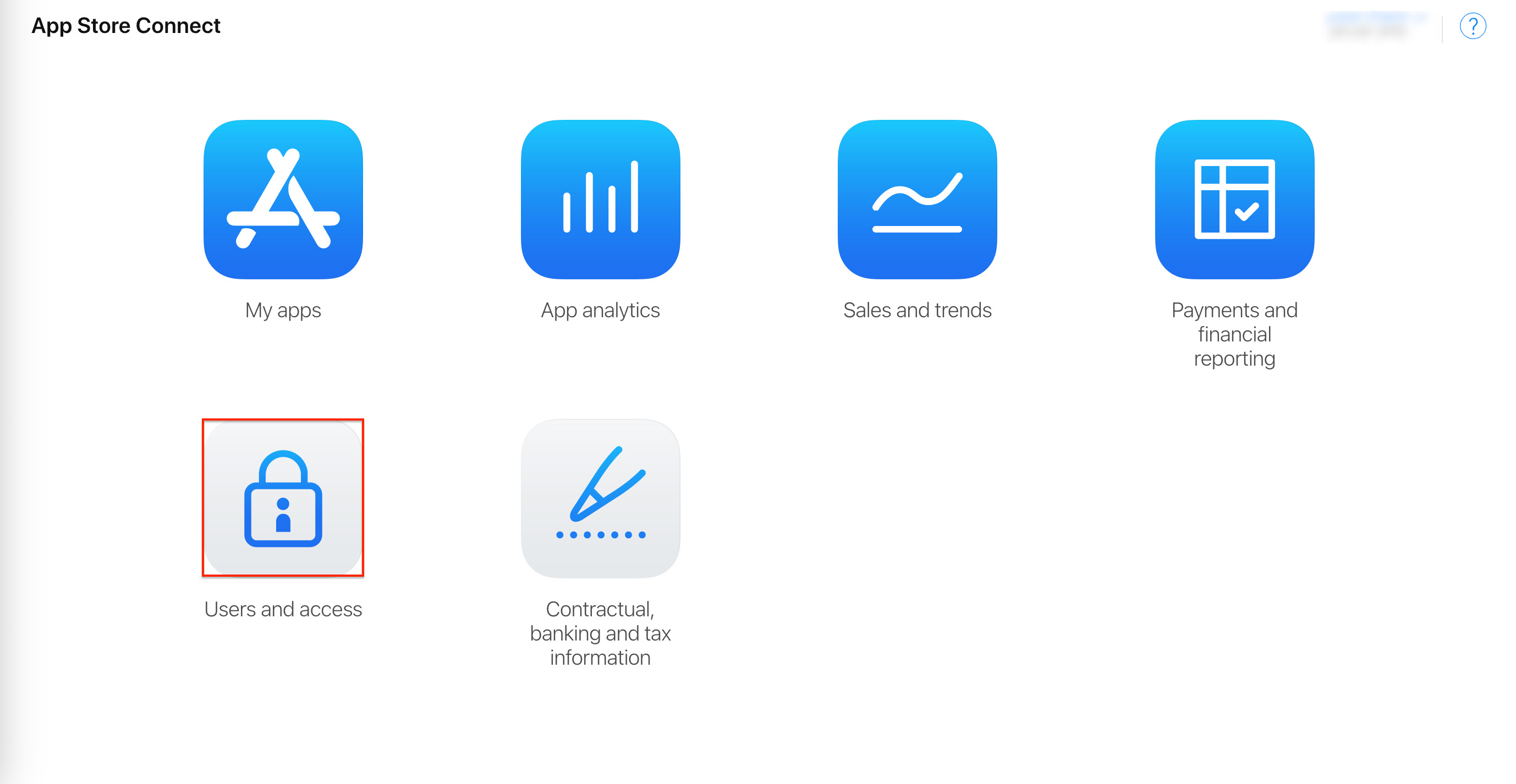 App Store Connect home