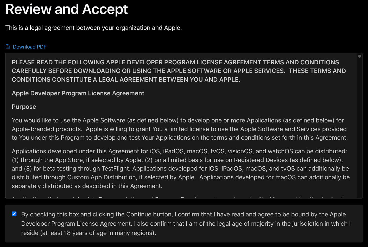 Apple Developer Program license agreement