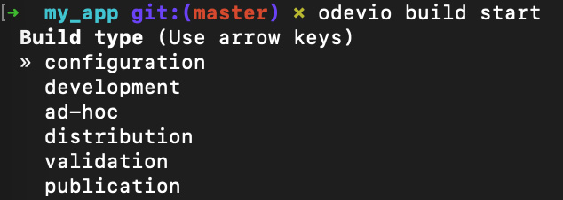 Odevio build start select type